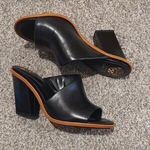 Vince Camuto Black Mules Heels Slide Heels with Tan Trim NWOB